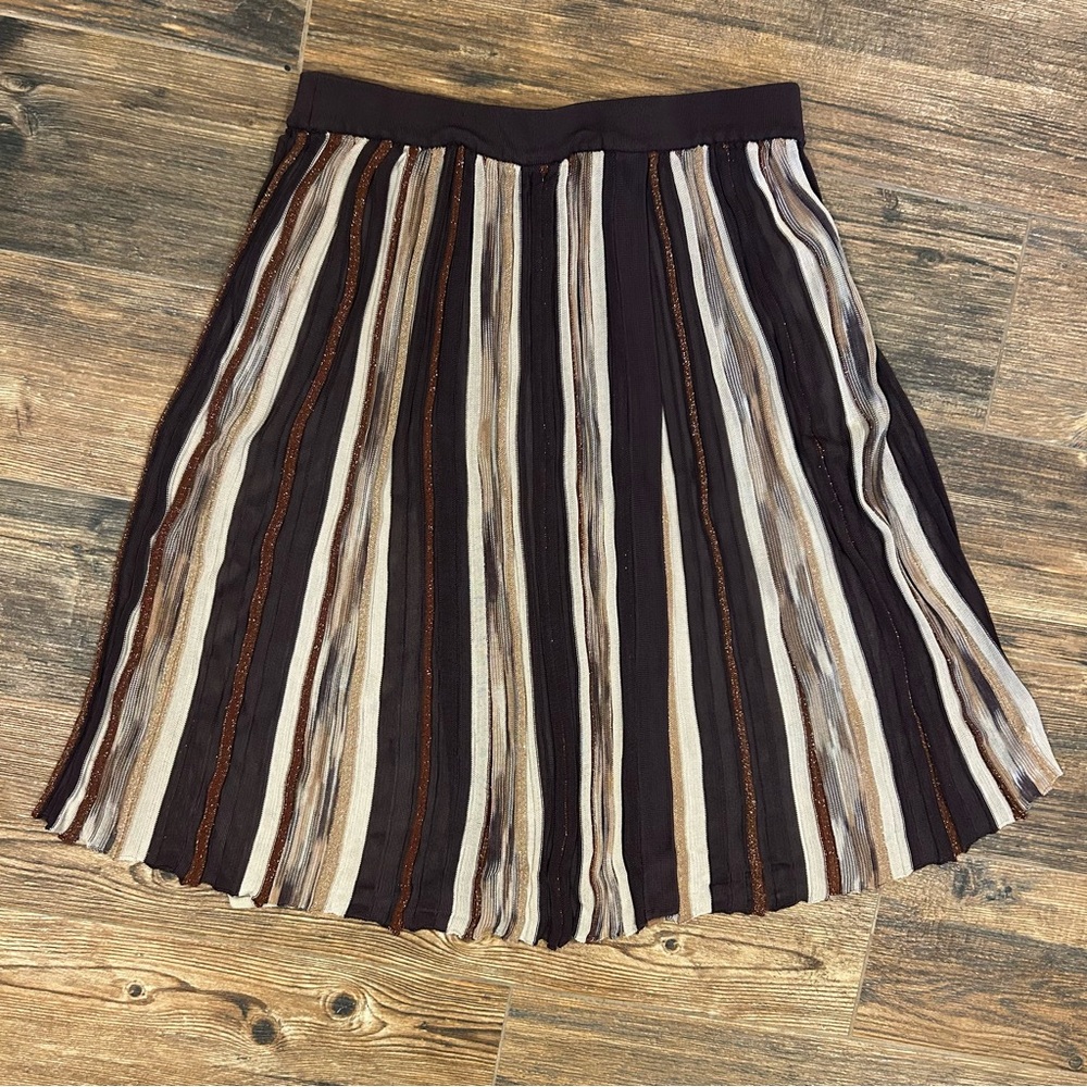 Bebe Striped Midi Skirt – Brown & Neutral Tones (Y2K Era) - XS